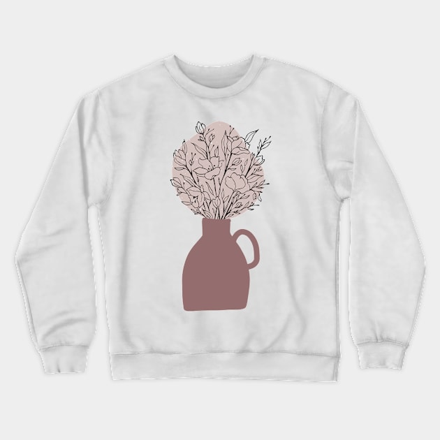 Boho Minimalist Abstract Flower Bouquet Pottery Vase  Art Crewneck Sweatshirt by zedonee